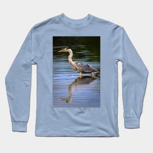 Grey Heron reflection Long Sleeve T-Shirt